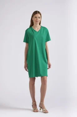 miniabito con dietro in sangallo e scollo a "v" verde