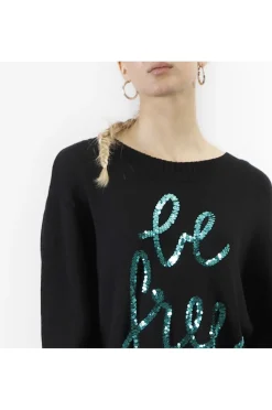 miniabito in maglia con ricamo pailettes nero