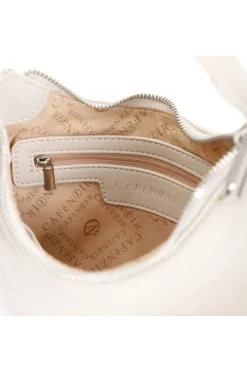 minibag effetto puffy con attacco tracolla e fibbia con strass avorio