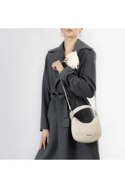 minibag effetto puffy con attacco tracolla e fibbia con strass avorio