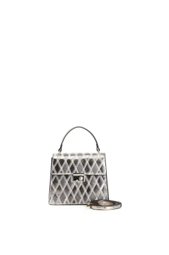 minibag rombi patchwork e accessorio con strass platino