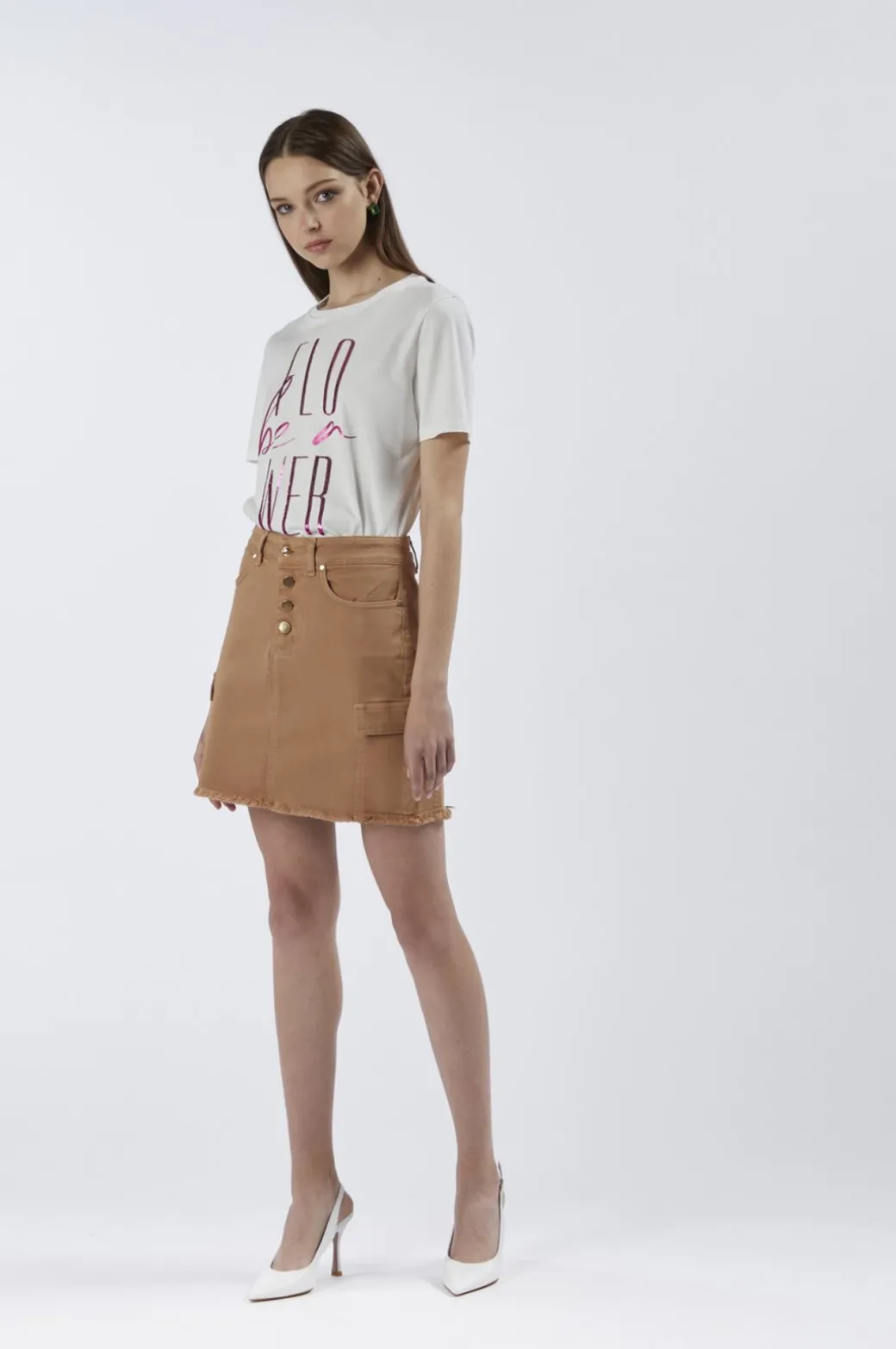 minigonna con tasconi in bull denim ginger