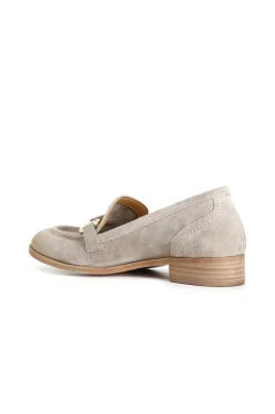 mocassini donna in pelle scamosciata con morsetto taupe