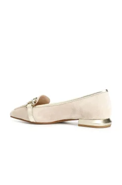 mocassini donna in pelle scamosciata con morsetto strass ecru