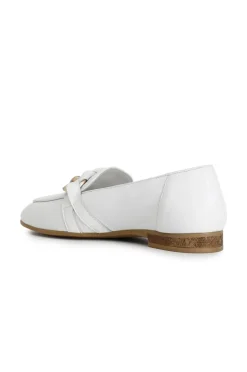 mocassini donna in pelle con catena bianco