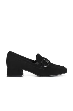 mocassino da donna in camoscio con morsetto nero