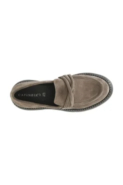 mocassino da donna in pelle scamosciata con mignon taupe
