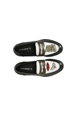 mocassino da donna in pelle con patch multinero
