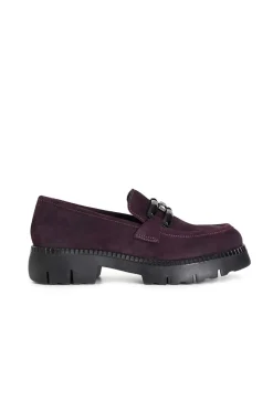 mocassino da donna in pelle scamosciata con morsetto bordeaux