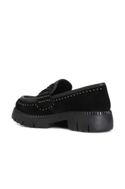 mocassino da donna in pelle scamosciata con borchie nero