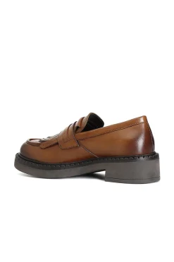 mocassino da donna in pelle con frangia cuoio