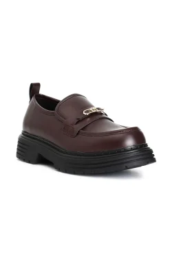 mocassino da donna in similpelle spazzolato bordeaux