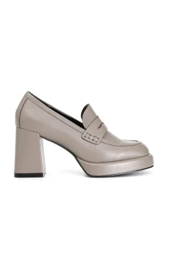 mocassino donna in pelle con plateau taupe