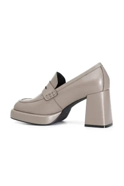 mocassino donna in pelle con plateau taupe