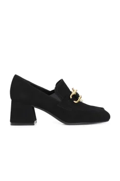 mocassino in camoscio con accessorio e tacco 60 mm nero