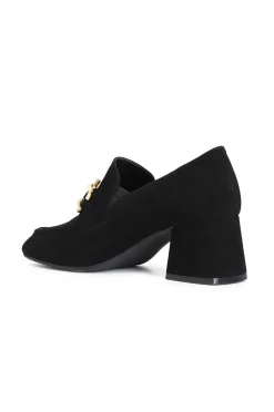 mocassino in camoscio con accessorio e tacco 60 mm nero