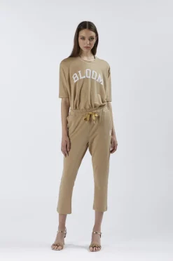 pantalone jogger in tessuto lurex light gold