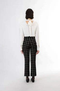 pantaloni a zampa cropped  tessuto jacquard quadro multinero