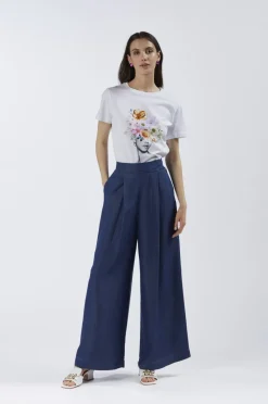 pantaloni ampi in tencel denim indaco