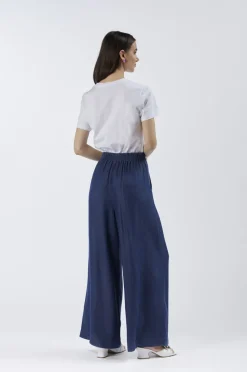 pantaloni ampi in tencel denim indaco