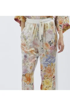 pantaloni bimateriale con davanti stampato flower panel