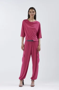 pantaloni cargo in jersey fuxia