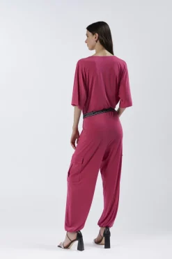 pantaloni cargo in jersey fuxia
