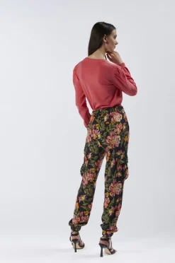 pantaloni cargo in tessuto stampato jungle flower