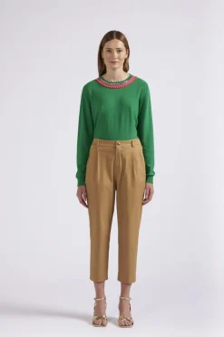 pantaloni chino con pinces in cotone ginger