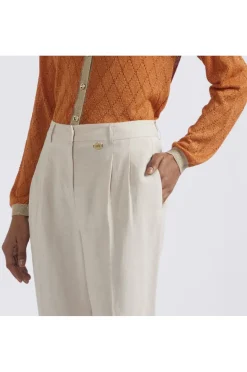 pantaloni cropped con risvolto in misto lino corda