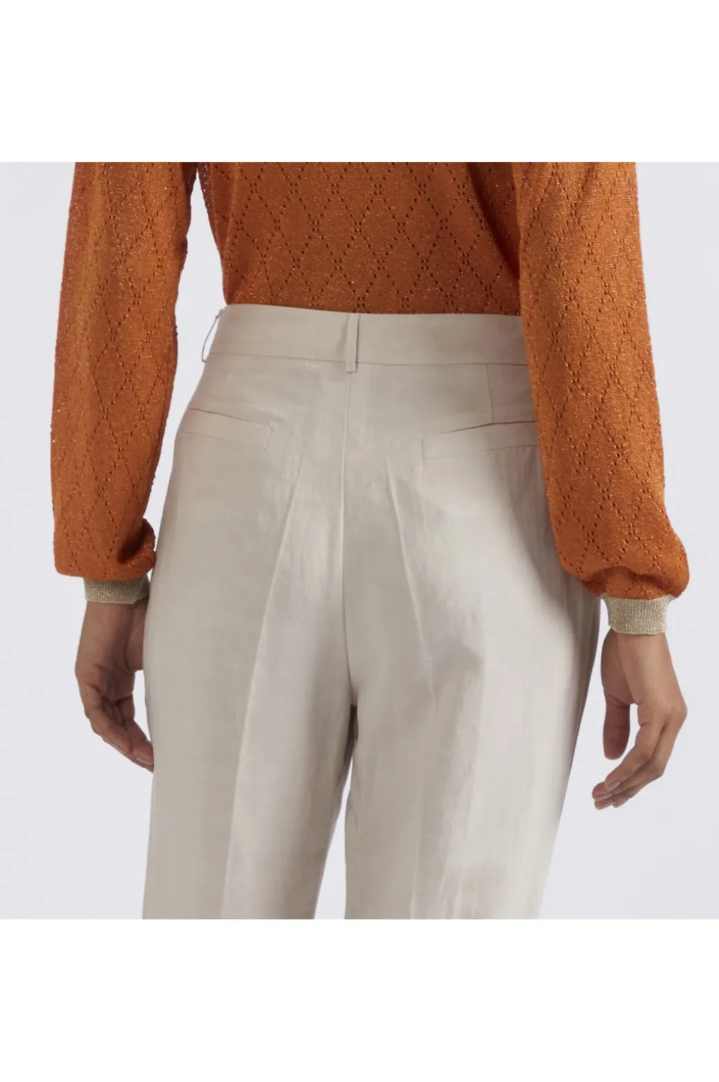 pantaloni cropped con risvolto in misto lino corda