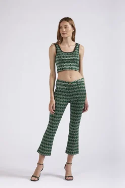 pantaloni cropped flare tessuto jacquard rombo multiverde