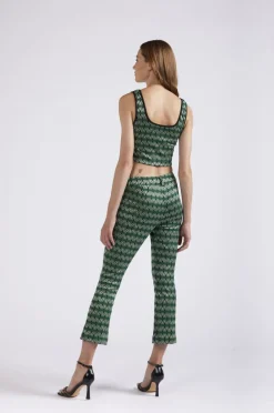 pantaloni cropped flare tessuto jacquard rombo multiverde