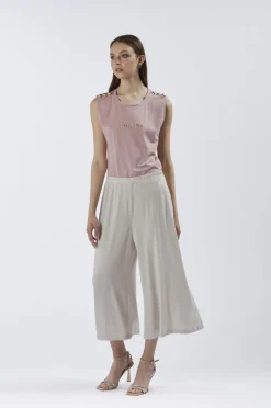 pantaloni culotte con elastico gesso