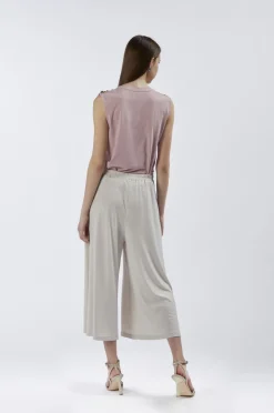 pantaloni culotte con elastico gesso