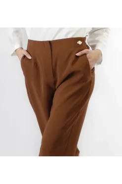 pantaloni dritti in tessuto bistretch tabacco