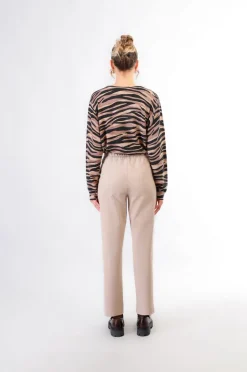 pantaloni dritto con vita elasticata champagne
