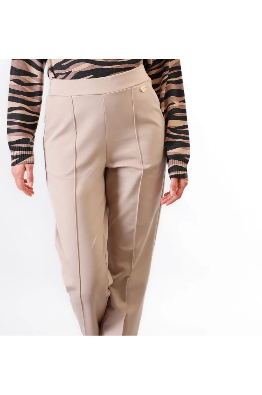 pantaloni dritto con vita elasticata champagne