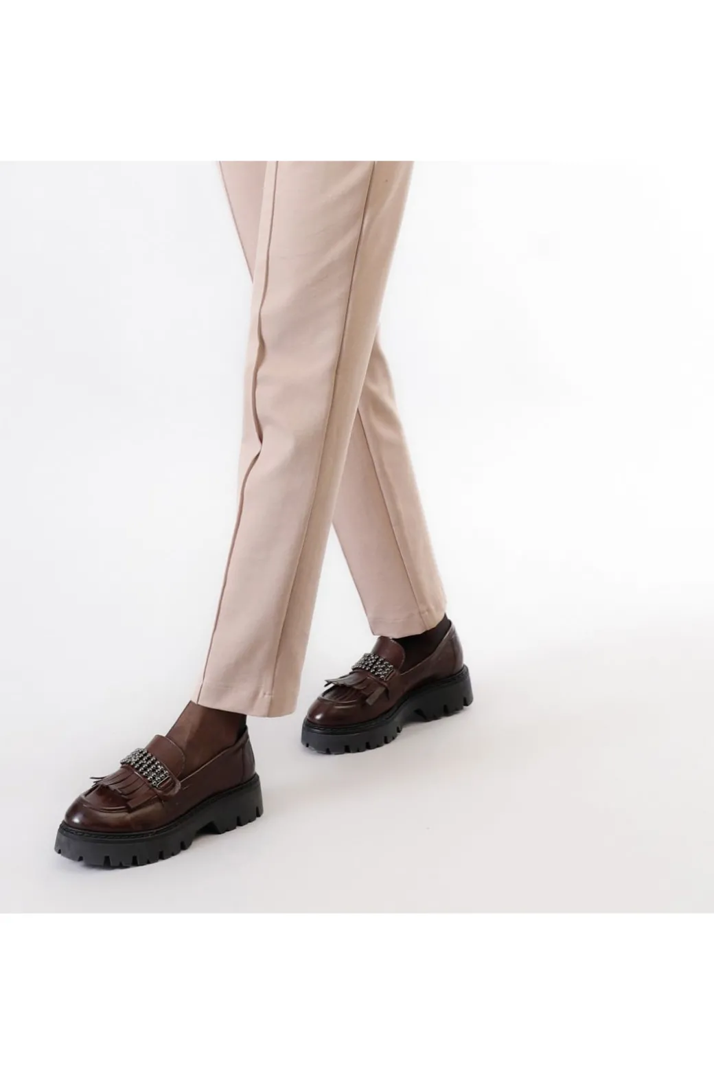 pantaloni dritto con vita elasticata champagne