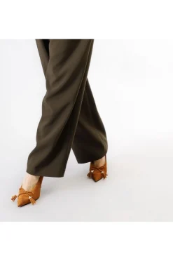 pantaloni gamba dritta ampia tessuto  bistretch fango