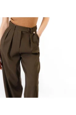 pantaloni gamba dritta ampia tessuto  bistretch fango