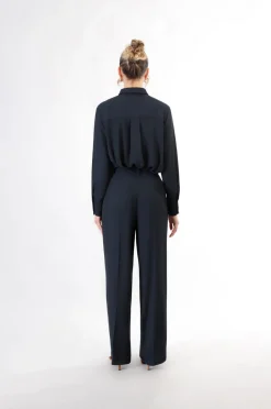 pantaloni gamba larga con pinces navy