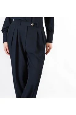 pantaloni gamba larga con pinces navy