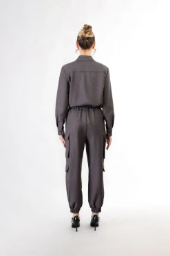 pantaloni modello cargo con polsino e vita elasticata antracite