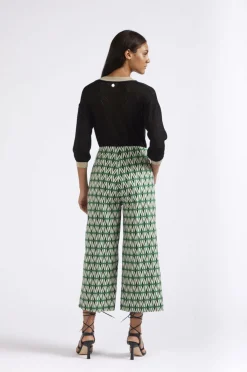 pantaloni palazzo cropped in popeline stampato rombo multiverde