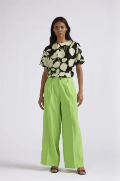 pantaloni palazzo fluidi in poliviscosa verde mela