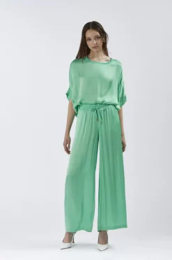 pantaloni palazzo in satin menta