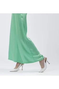pantaloni palazzo in satin menta