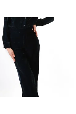 pantaloni palazzo in velluto cangiante petrolio