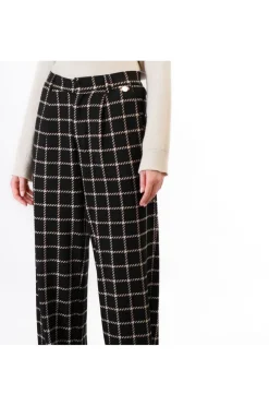 pantaloni palazzo tessuto jacquard quadro multinero